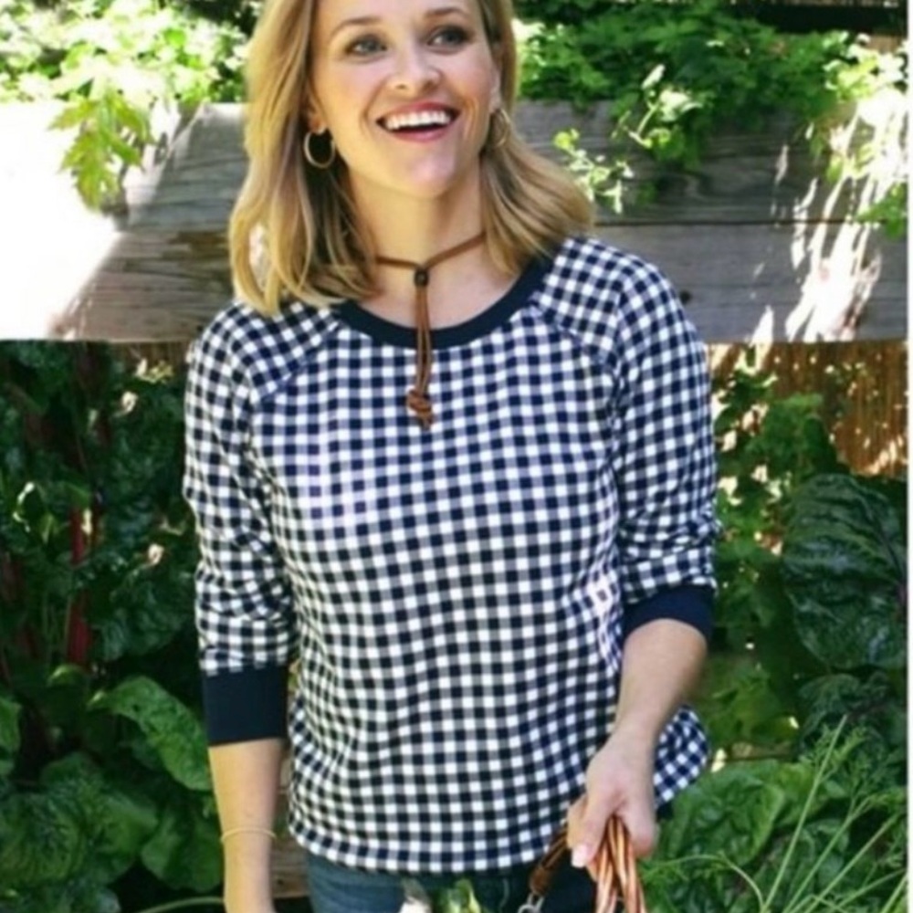 Draper James Gingham sweatshirt top XS seen on Reese Witherspoon - Picture 2 of 5